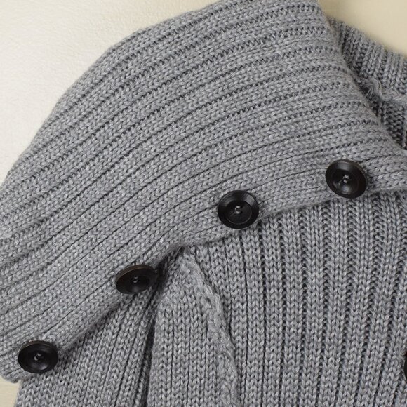 Kenar Wool Blend Grey Asymmetrical Neck Long Button Cardigan Sweater Winter Fall - Picture 5 of 13